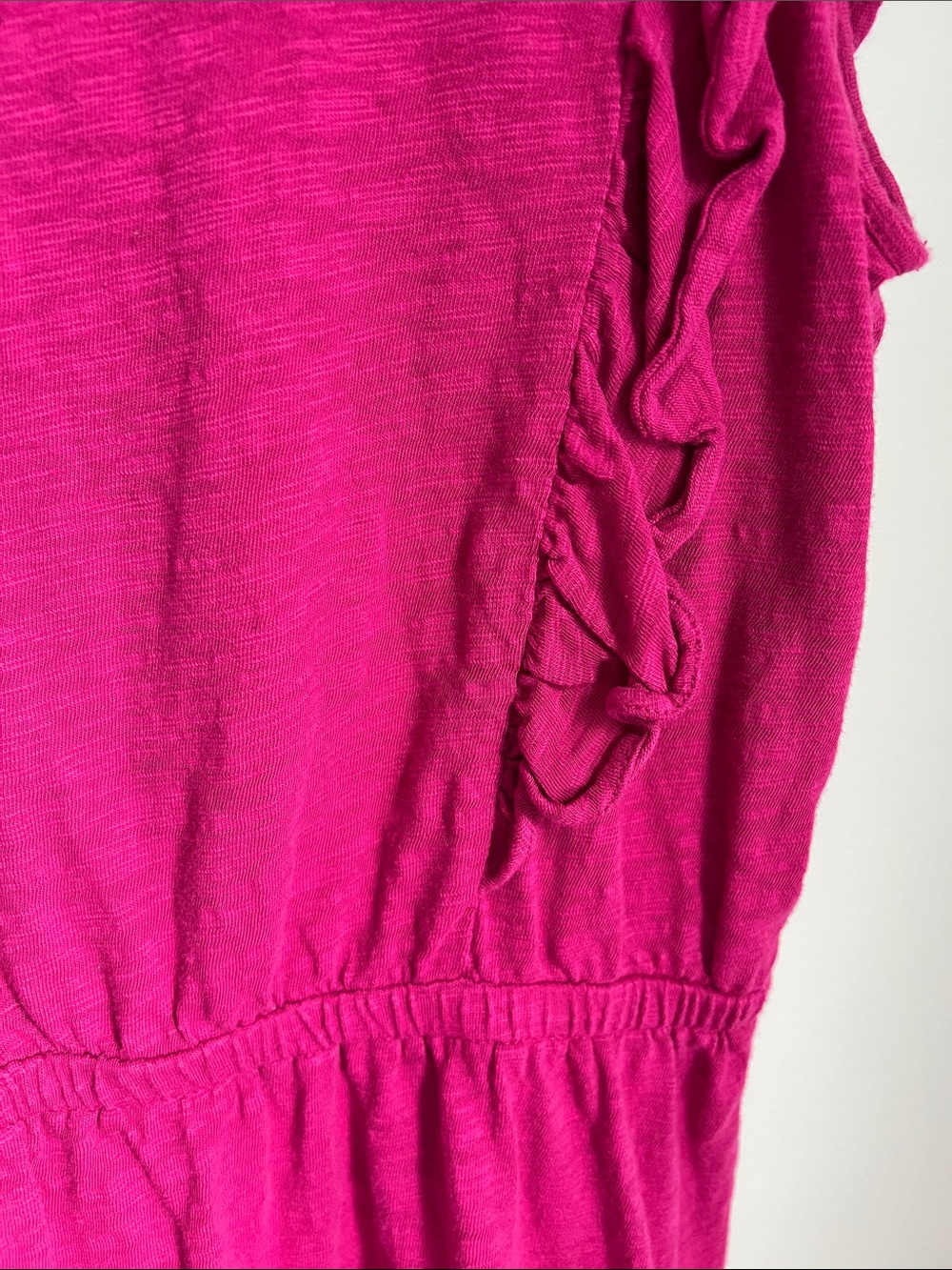 LOFT | Women’s Bright Fuchsia Ruffle Cap Sleeve 100% Cotton Summer Dress Size M - Picture 9 of 17